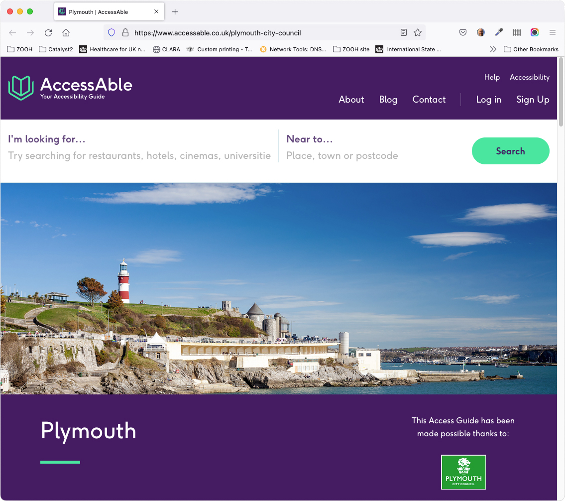 Screengrab of the Plymouth page on Accessable website