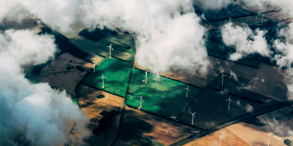 Aerial view of wind turbines