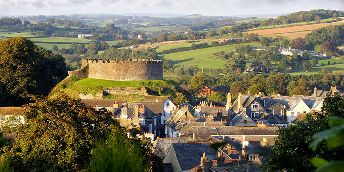 Panorama of Totnes with castle, Devon, England